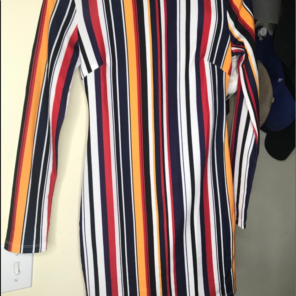 Mock-Neck Striped Bodycon Dress.